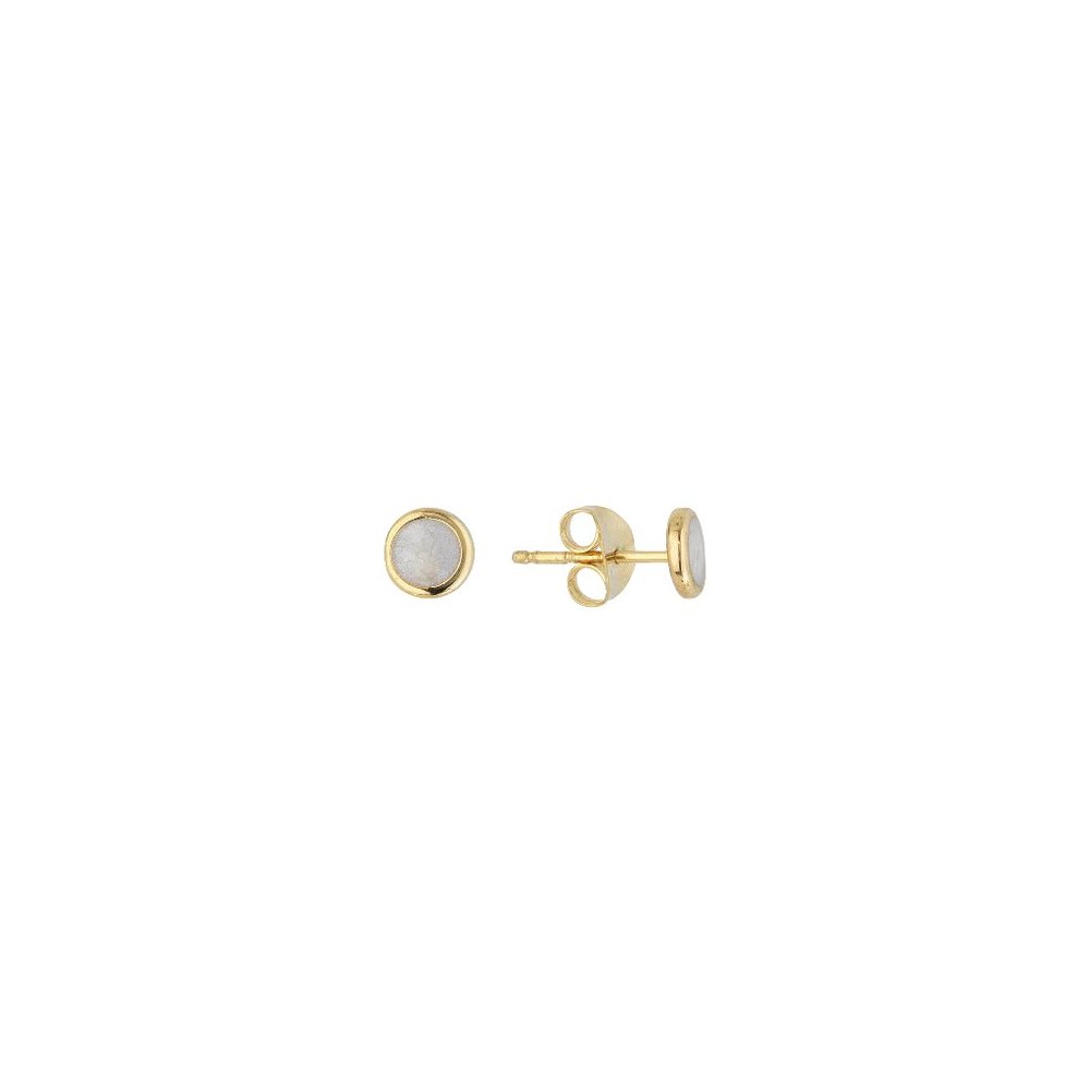 14k Solid Gold Pearl Mini Round Disk Earrings - image 1